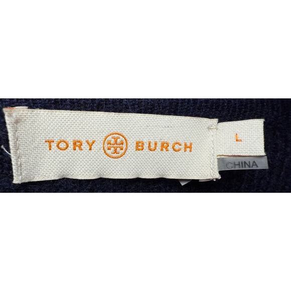 Tory Burch $598 Navy Wool Alpaca Windowpane Knit Long Sweatercoat Cardigan Sz L - Picture 5 of 7